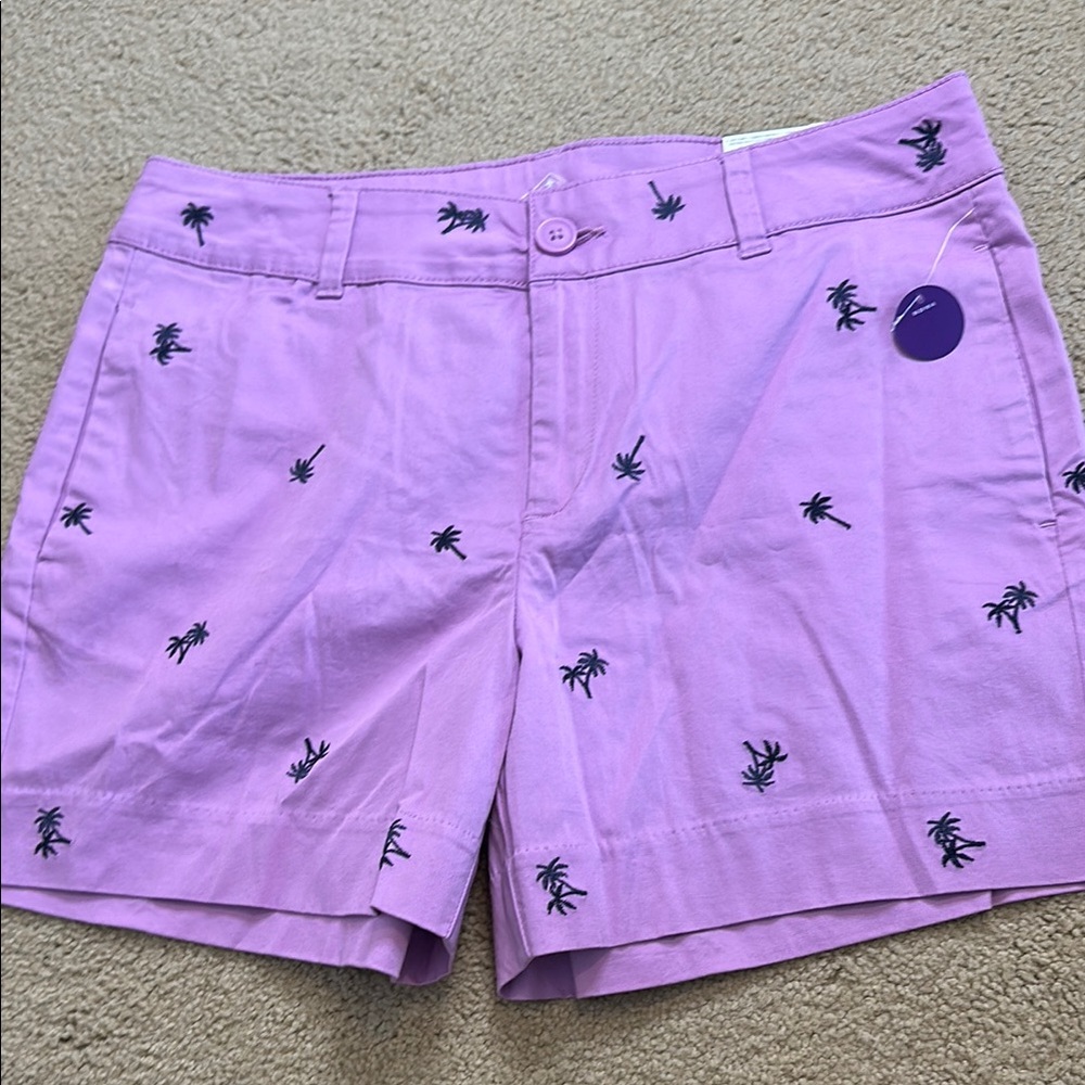 St. John's Bay Lavender Shorts with Black Palm Embroidery